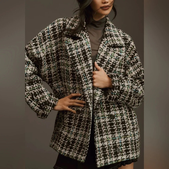 By Anthropologie Double-Breasted Tweed Coat old preppy oversized modern preppy - Picture 4 of 12